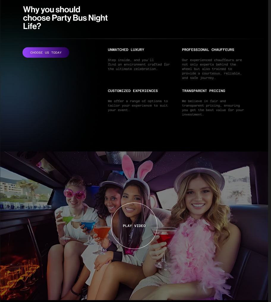 WordPress local service website design for Party Bus Night Life